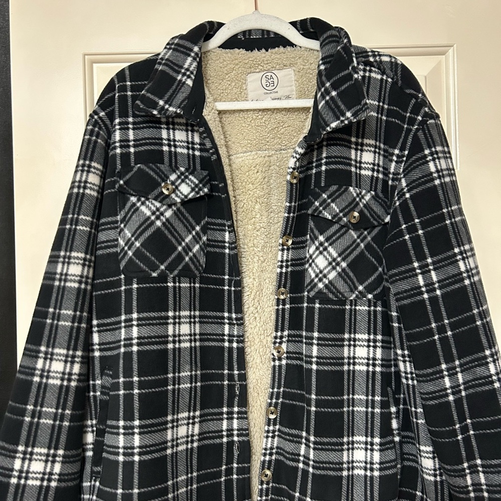 SA Plaid Teddy Jacket - Black and Cream